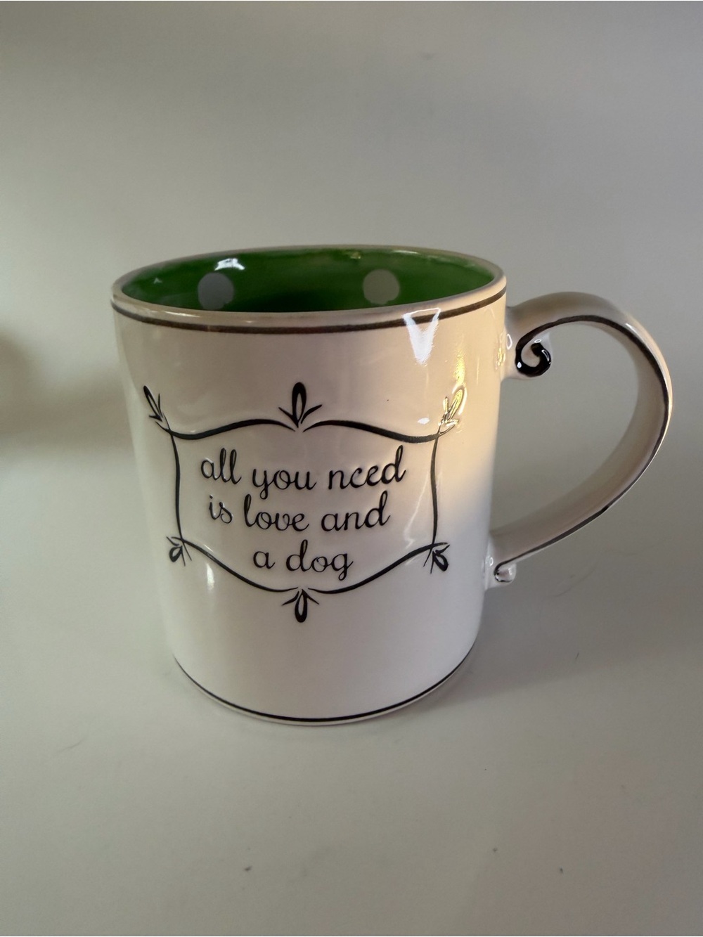 All You Need Is Love and a Dog oversized Mug - by Spectrum Designz green inside